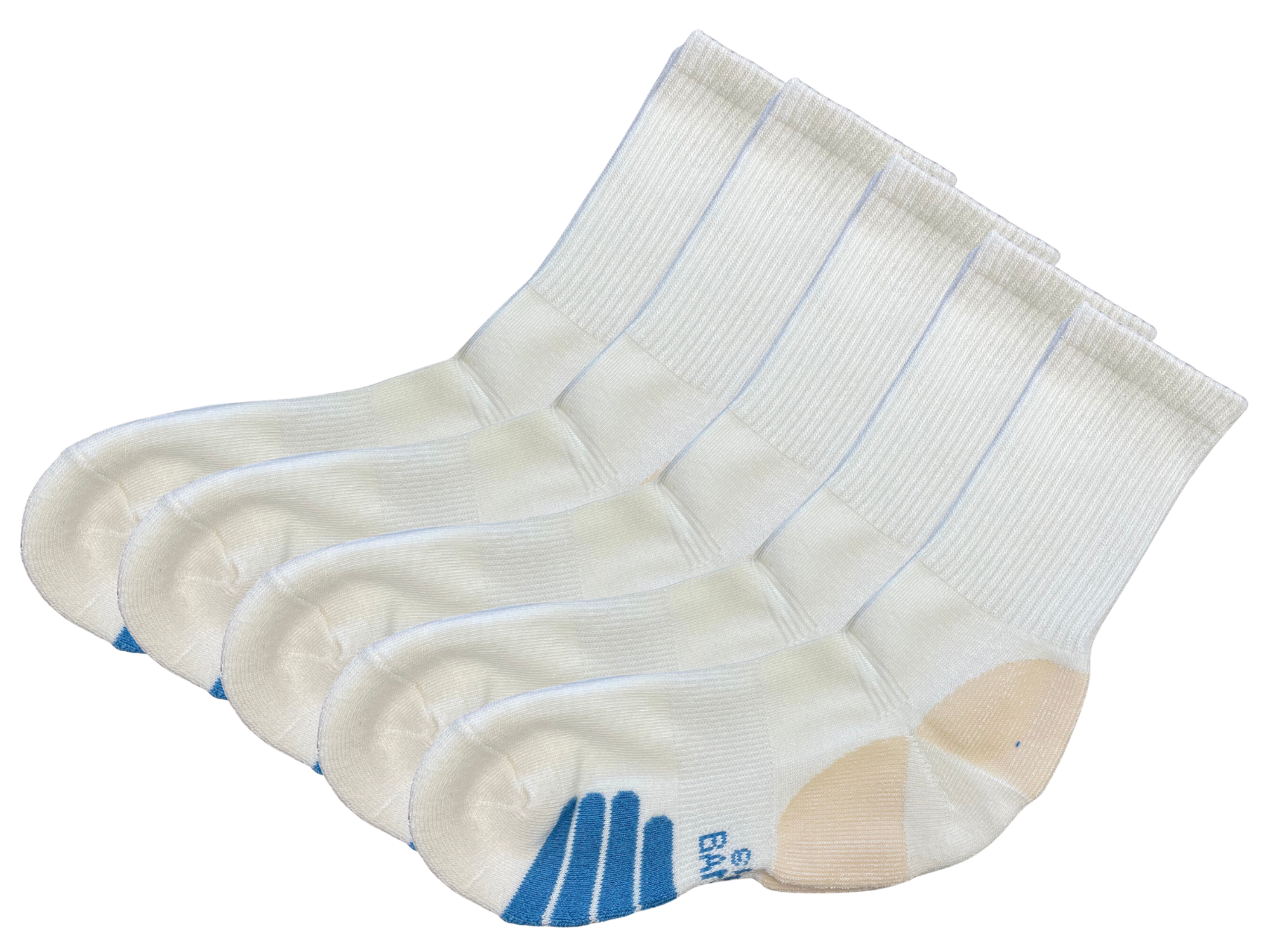 Set of white socks with blue accents on a white background