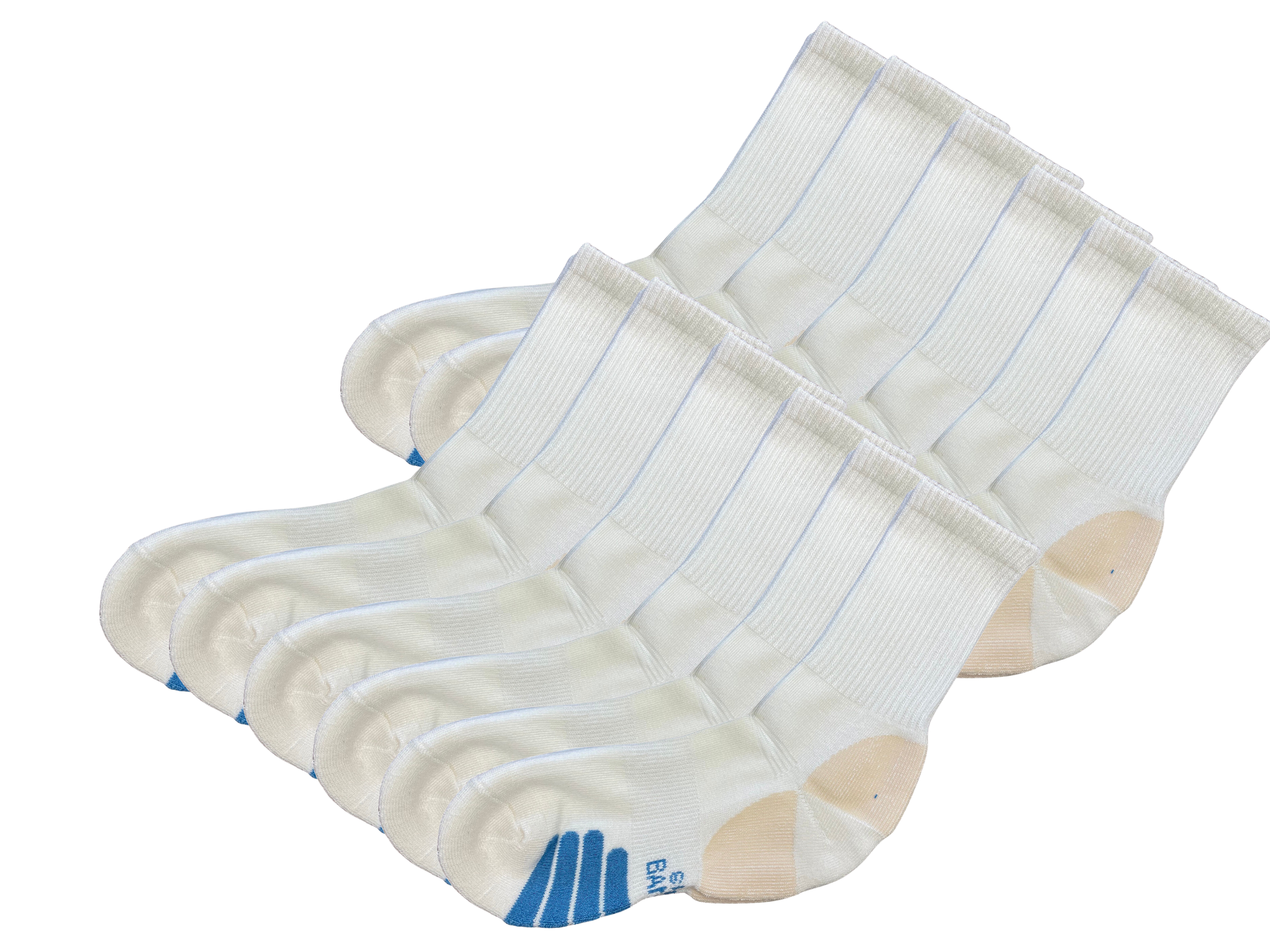 Set of white socks with blue accents on a white background