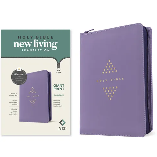 NLT Compact Giant Print Zipper Bible, Filament Enabled (Leatherlike, Diamond Lavender, Red Letter)