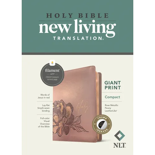 NLT Compact Giant Print Bible, Filament Enabled (Leatherlike, Rose Metallic Peony, Indexed, Red Letter)