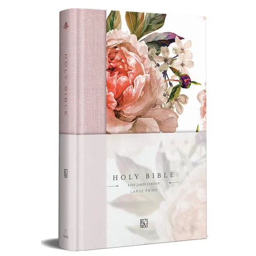 KJV Holy Bible, Large Print Medium Format, Pink Cloth Hardcover with Floral Design, Ribbon Marker, Red Letter