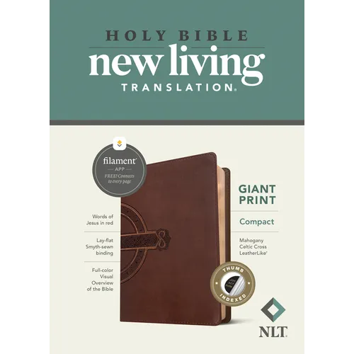 NLT Compact Giant Print Bible, Filament Enabled (Leatherlike, Mahogany Celtic Cross, Indexed, Red Letter)