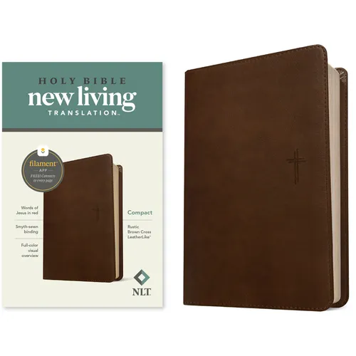 NLT Compact Bible, Filament Enabled (Leatherlike, Rustic Brown Cross, Red Letter)