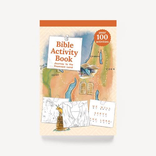 Bible Activity Book cover with illustrations and text on a white background