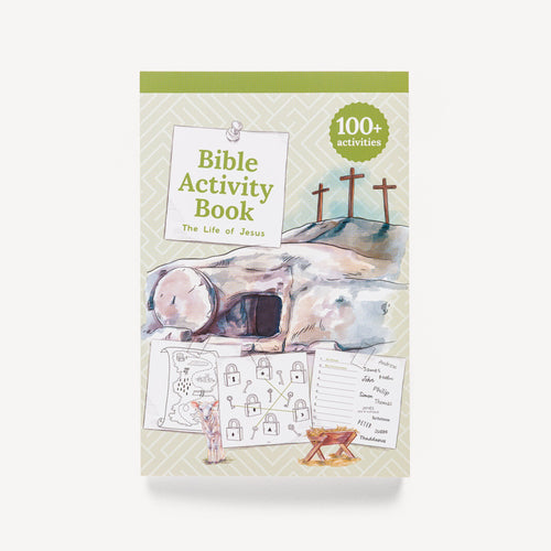 Bible Activity Book cover with illustrations and text on a white background