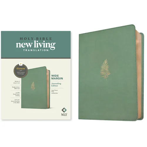 NLT Wide Margin Bible, Filament Enabled (Leatherlike, Sage Green Palm, Red Letter)