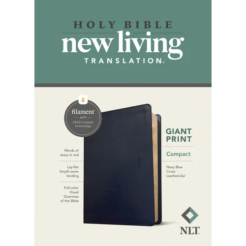 NLT Compact Giant Print Bible, Filament Enabled (Leatherlike, Navy Blue Cross, Red Letter)