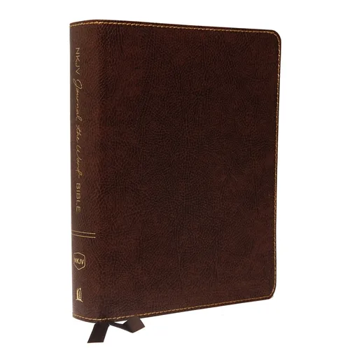 NKJV, Journal the Word Bible, Bonded Leather, Brown, Red Letter Edition, Comfort Print: Reflect, Journal, or Create Art Next to Your Favorite Verses