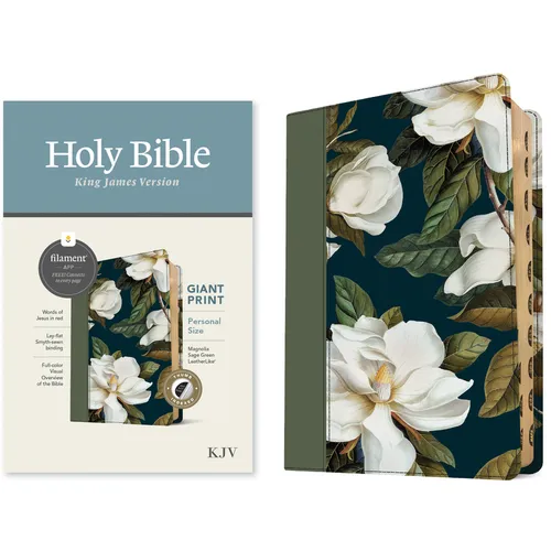 KJV Personal Size Giant Print Bible, Filament Enabled (Leatherlike, Magnolia Sage Green, Indexed, Red Letter)