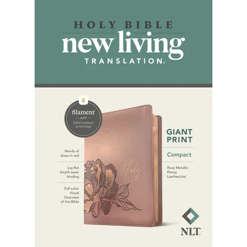 NLT Compact Giant Print Bible, Filament Enabled (Leatherlike, Rose Metallic Peony, Red Letter)