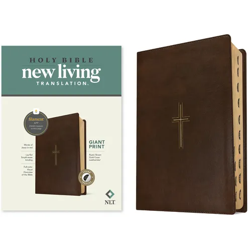NLT Giant Print Bible, Filament Enabled (Leatherlike, Rustic Brown Gold Cross, Indexed, Red Letter)