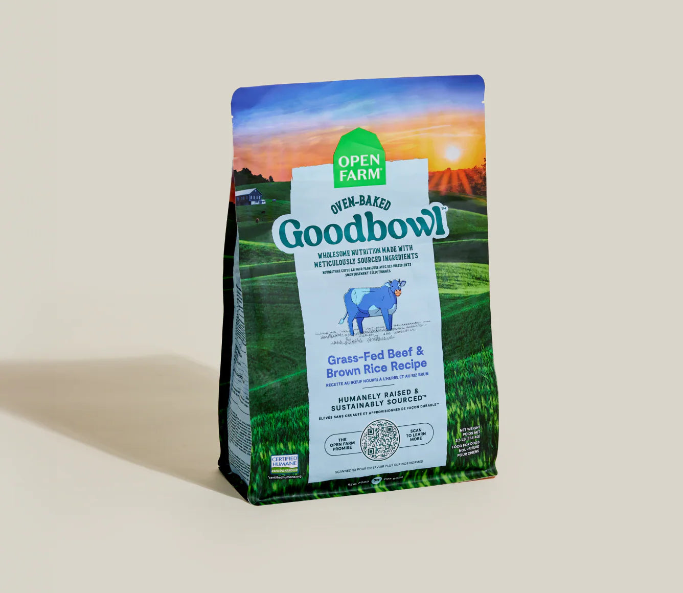 Goodbowl pet food package on a beige background