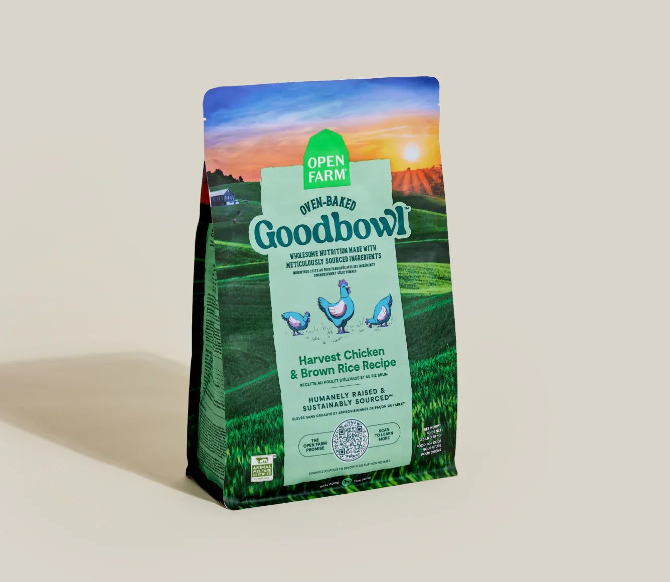 Goodbowls pet food package on a beige background
