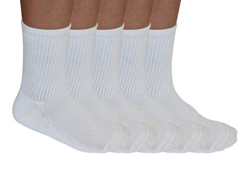 Set of five white socks on a white background