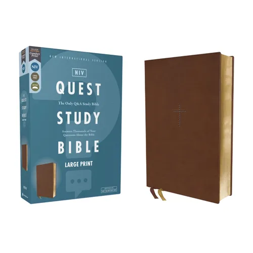 Niv, Quest Study Bible, Large Print, Leathersoft, Brown, Comfort Print: The Only Q and A Study Bible