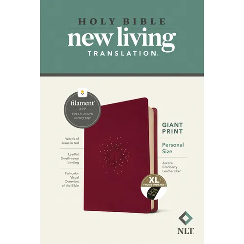 NLT Personal Size Giant Print Bible, Filament Enabled (Leatherlike, Aurora Cranberry, Indexed, Red Letter)