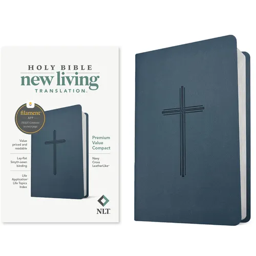 NLT Premium Value Compact Bible, Filament Enabled (Leatherlike, Navy Cross)