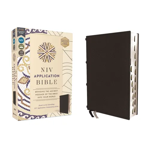NIV Application Bible, Genuine Leather, Calfskin, Black, Red Letter, Thumb Indexed, Comfort Print: Bringing the Ancient Message of the Bible Into Your