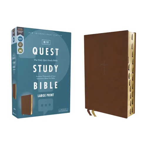 Niv, Quest Study Bible, Large Print, Leathersoft, Brown, Thumb Indexed, Comfort Print: The Only Q and A Study Bible