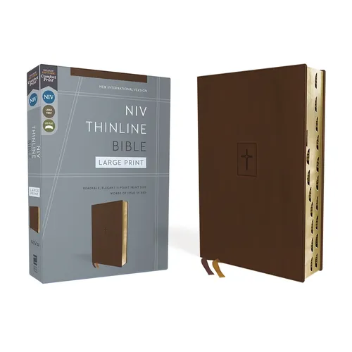 Niv, Thinline Bible, Large Print, Leathersoft, Brown, Red Letter, Thumb Indexed, Comfort Print