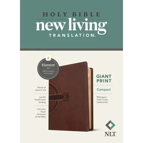NLT Compact Giant Print Bible, Filament Enabled (Leatherlike, Mahogany Celtic Cross, Red Letter)